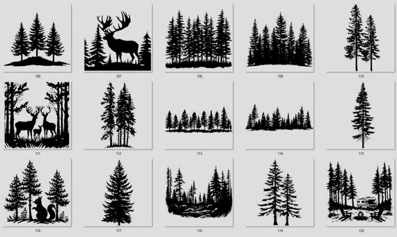 Forest Trees Decal, Wildlife Nature Wall Art (Multiple Colors/Sizes)