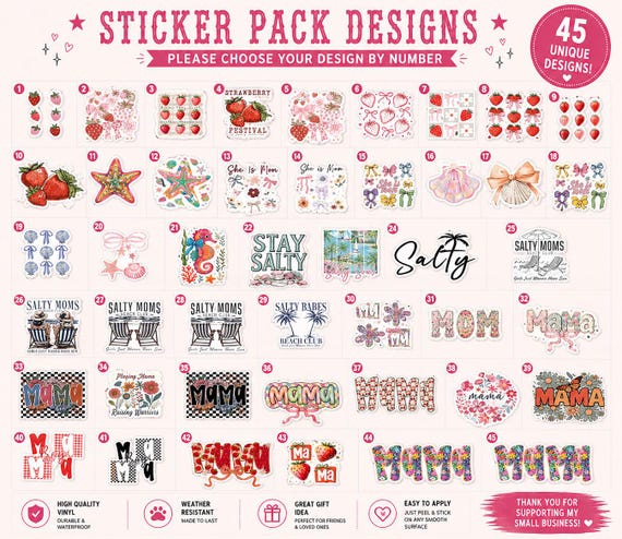 Summer Sticker  Strawberry, Beach, Mom Designs
