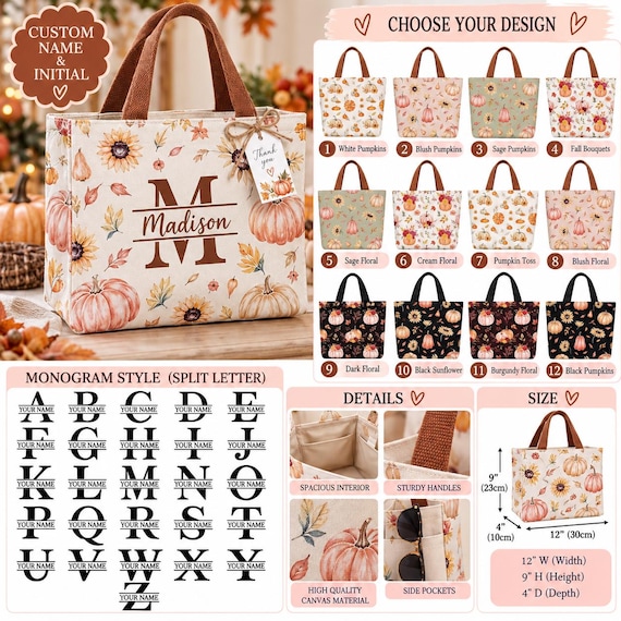 Personalized Fall Tote Bag