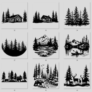 Waldmotiv-Aufkleber: Berge, Bäume, Wildtiere (Mehrere Farben/Größen)