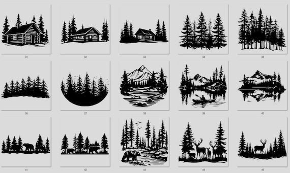Forest Scene Decal: Mountains, Trees, Wildlife (Multiple Colors/Sizes)