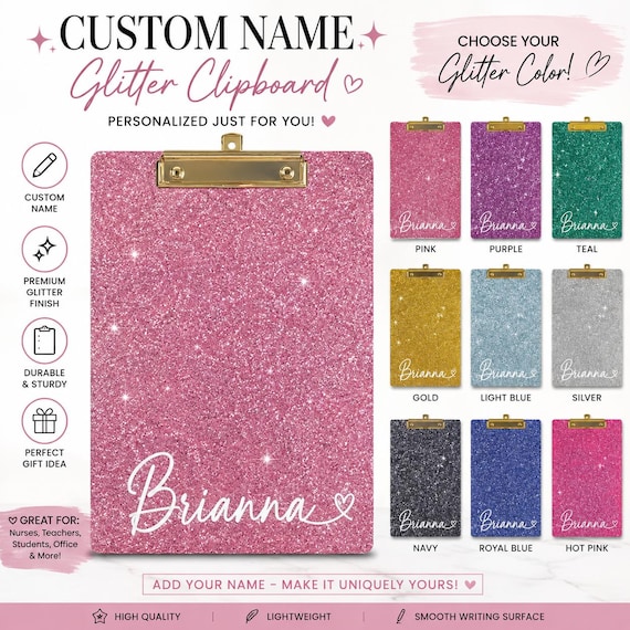 Custom Name glitter Clipboard