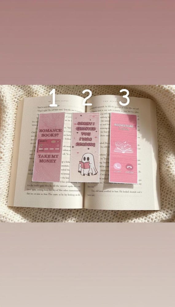 Funny Book Lover Bookmarks, Ghost and Romance Designs in 5 Sizes