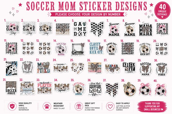 Soccer Mom Stickers: 40 Unique Designs, Vinyl Decals