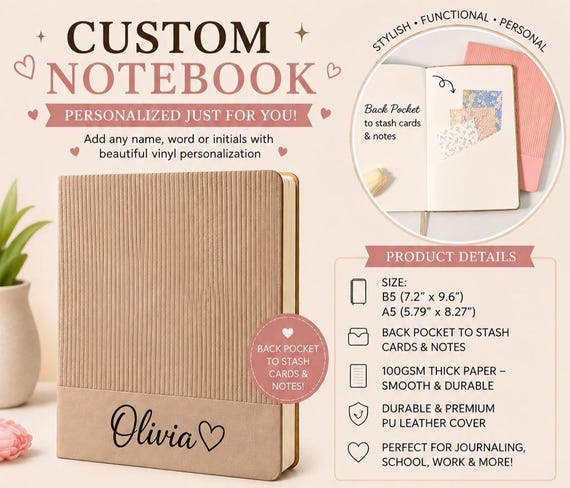 Custom name leather notebook