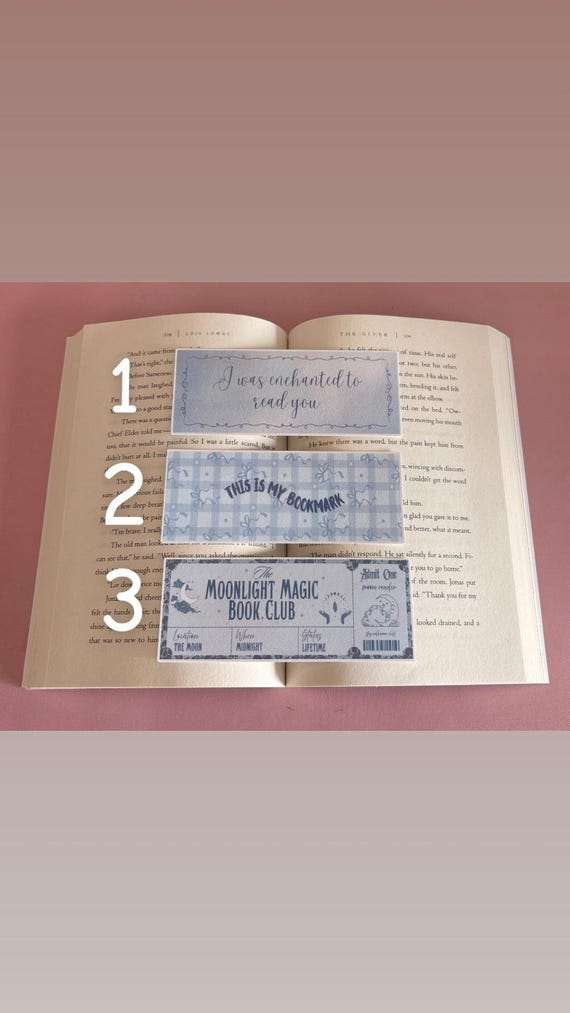 Blue Bookmarks with Quotes, Enchanted Reading and Moonlight Magic