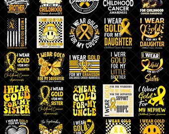 I Wear Gold for Childhood Png Bundle, Gold Ribbon Png, In September We Wear Gold Png, Childhood Cancer Awareness Png