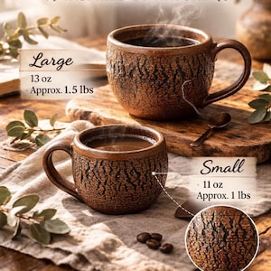 Handmade Rustic Stoneware Clay Mug, Tree Bark Design, Shino High Fire Glaze, Wheel-Thrown Artisan image 4