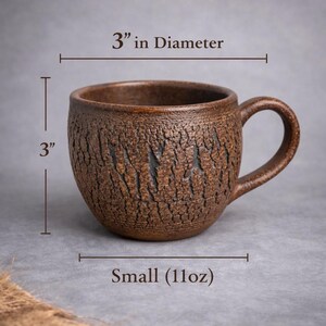 Handmade Rustic Stoneware Clay Mug, Tree Bark Design, Shino High Fire Glaze, Wheel-Thrown Artisan Small