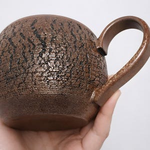 Handmade Rustic Stoneware Clay Mug, Tree Bark Design, Shino High Fire Glaze, Wheel-Thrown Artisan image 14