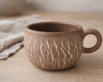 Handmade Stoneware Coffee Mug, Rustic Crackle Glaze, 9oz