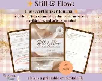Overthinker-dagboek | Werkboek begeleide reflectie voor angst, mindfulness en zelfzorg pdf | Afdrukbare geestelijke gezondheid | Zachte genezingsinstructies.