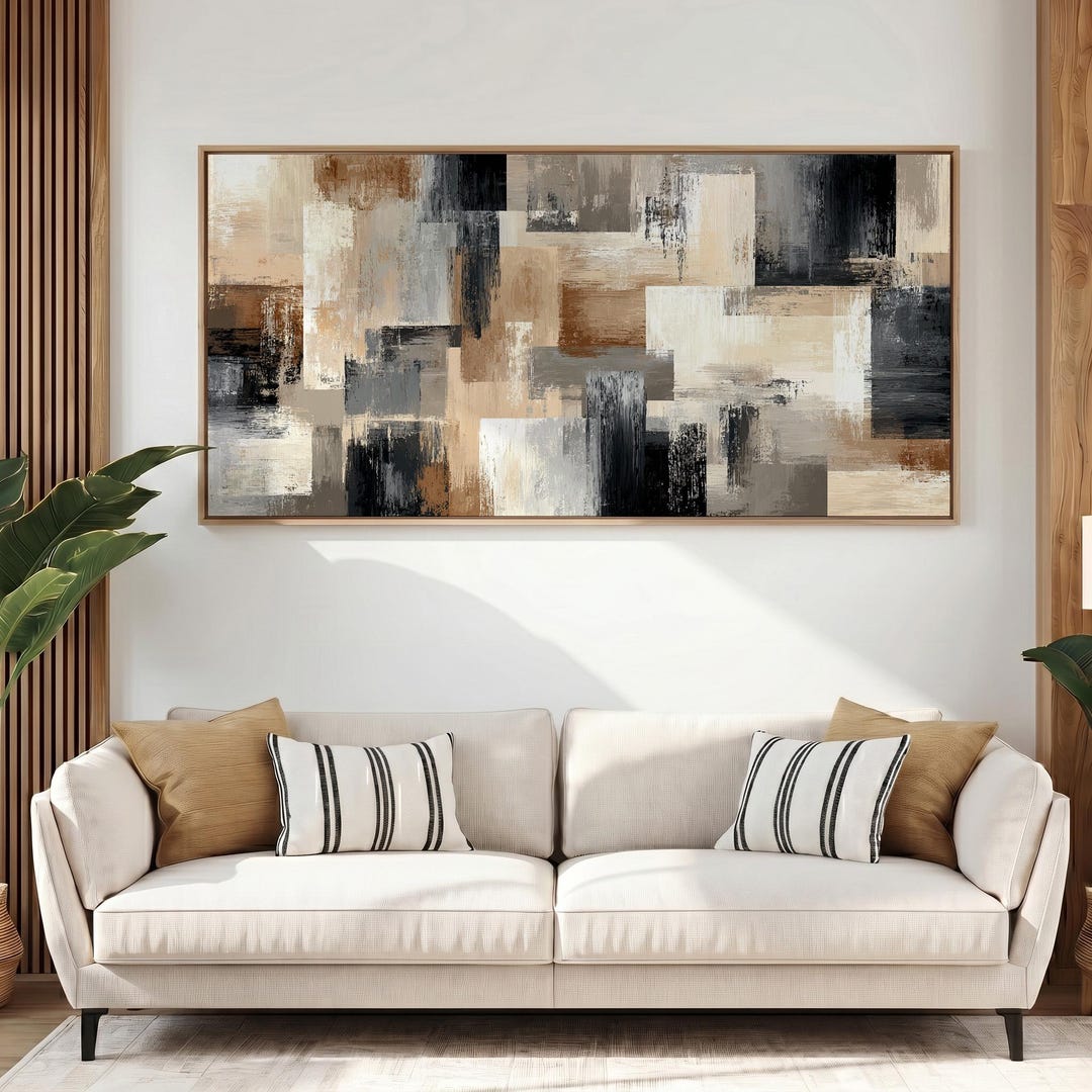 Neutral Geometric Abstract Canvas Print, Modern Beige Gray Painting ...