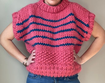 Chunky Knit Crop Sweater Pattern: Bloom Stripe Designer Jumper (PDF Pattern)