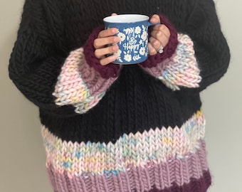 Chunky Knit Oversized Sweater Pattern: Distressed Halloween Unicorn Pullover (PDF Pattern) Designer Yarn