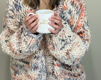 Patrón de cárdigan de punto grueso para viaje de diseñador: suéter extragrande para principiantes (patrón PDF)