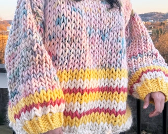 Knitting PDF Pattern-Chunky Knit Bubble Cheer Winter Jumper Bulky Yarnicorn Pullover Designer Oversized Lost Love Roadtrip Sweater