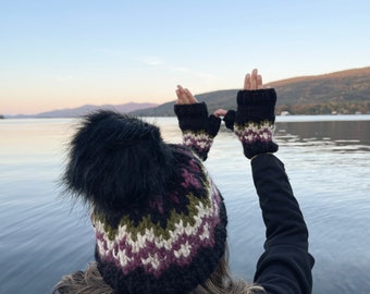 Fair Isle Hat and Mitts Knitting Pattern: Winter Hike Chunky Yarn (PDF Pattern)