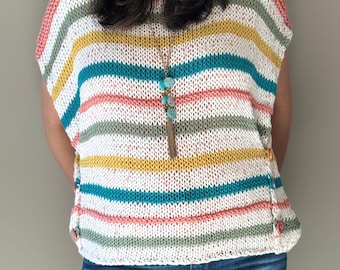 Knitting Pattern: Arie Happy Stripe Wrap Top - Beginner Level (PDF Download)