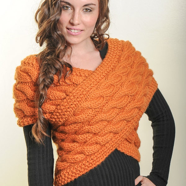 Patron de tricot - Pull de designer tricoté à la main avec gilet et écharpe PDF Patron de pull en tricot de laine épaisse