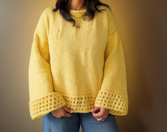 Autumn Sun Pullover Knitting Pattern(PDF): Chunky Lace Sweater Designer Yarn