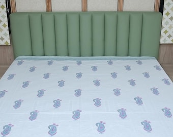 Hand Block Printed Cotton King Bedsheet Set, Paisley Pattern