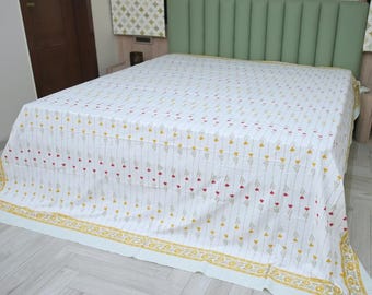 Hand Block Printed Cotton King Bedsheet Set, Floral, Housewarming Gift