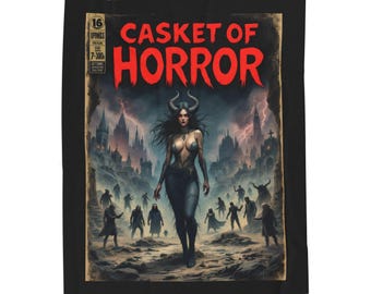 恐怖の棺のコミックカバー ベルベット プラッシュブランケット | ゴシックホラー、悪魔の女王のアートワーク