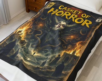 Illustrazione della regina dei demoni Casket of Horror, coperta di peluche di velluto / opera d'arte horror gotica
