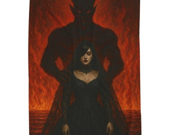 Coperta di peluche in velluto con ombra demoniaca e femme fatale oscura
