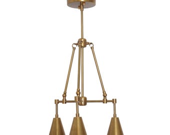 Modern Brass 3-Light Chandelier, Mid-Century Pendant Lighting, Dining Room Fixture