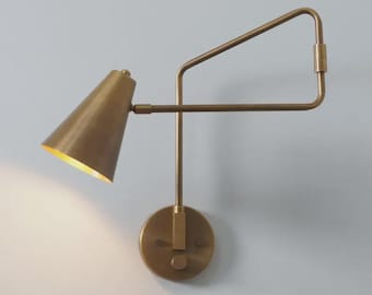 Mid Century Modern Brass Swing Arm Wall Sconce Lamp – Adjustable Reading Light