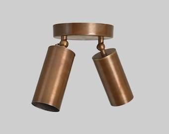Modern Brass Double Spotlight Ceiling Light, Adjustable Flush Mount, Mid Century Directional Lighting