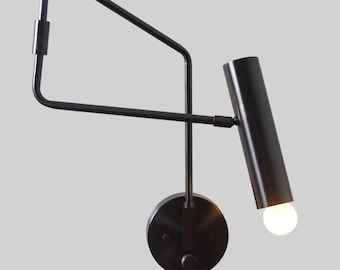 Mid Century Modern Black Wall Sconce, Adjustable Swing Arm Lamp, Minimalist Industrial Wall Light, Bedroom Reading Light Fixture