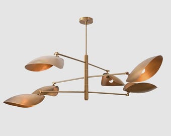 Mid Century Brass Chandelier, Multi-Arm Sputnik Lighting Fixture, Contemporary Dining Room