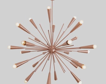 24 Arm Brass Sputnik Starburst Chandelier, Mid Century Pendant Light Fixture