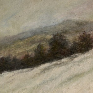 Winter Twilight (C) 2016 by K. McDermott - Framed Original Oil Painting on 11 X 5.75 inch canvas