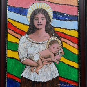 Madonna of the Promised Land (C) 2016 by K. McDermott - Varnished Acrylic on WC Paper - Framed