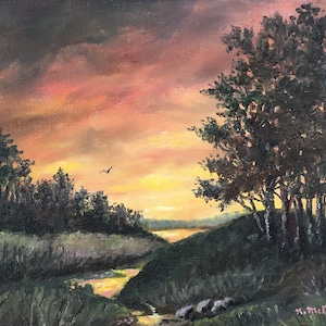 Hill Country Sundown - original unframed 9X12 inch skyscape by K. McDermott - sunset painting, skyscape painting, original oil painting