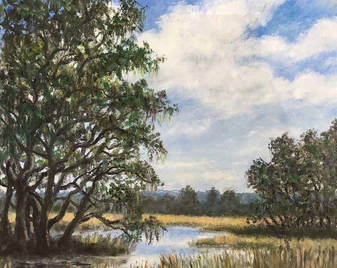 MARSH VIEW #2 - Original Unframed 13.75 Inch Square Oil Marsh Painting ...
