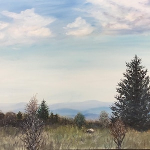View from GRAYSON HIGHLANDS State Park, Virginia - Original unframed oil landscape painting by K. McDermott, mountain top, Blue Ridge