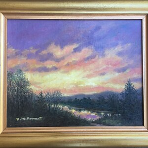 Sundown Above the River #2 - origineel ingelijst olieverfschilderij van K. McDermott