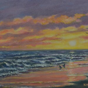 Beach Glow Original Oil Painting - 14 X 10 inch Canvas (C) 2015 by K. McDermott