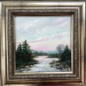 PEACE LIKE A RIVER # 1 - original framed 8X8 inch oil landscape by K. McDermott