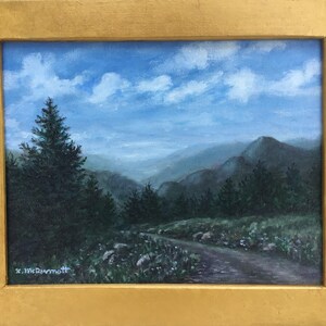 TENNESSEE TWILIGHT - original framed mountain landscape by K. McDermott painted in oil on 9 X 12 inch canvas board