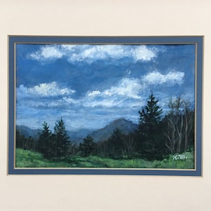 BLUE RIDGE MORNING # 2 - original matted 5X7 inch acrylic mountain landscape by K. McDermott - mountain landscape, blue ridge mountains