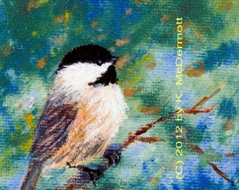 Chickadee Art -  Detail Print from Sunny Days Chickadee Pair - Bird 1 - Brushstroke Enhanced