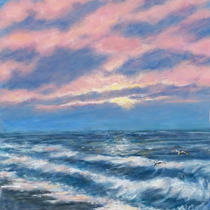 Surf and Clouds - Original unframed 8 X 10 inch acrylic painting by K. McDermott