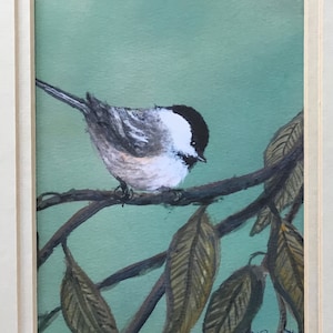 Chickadee Art, Matted 7X5 inch fine art chickadee print by K. McDermott, bird art, chickadee painting, inkjet print