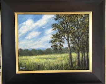 ACROSS the MEADOW - original framed 8X10 inch oil landscape on canvas by K. McDermott